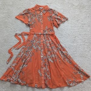 Nanette Lepore orange chiffon shirt dress with floral print 4
